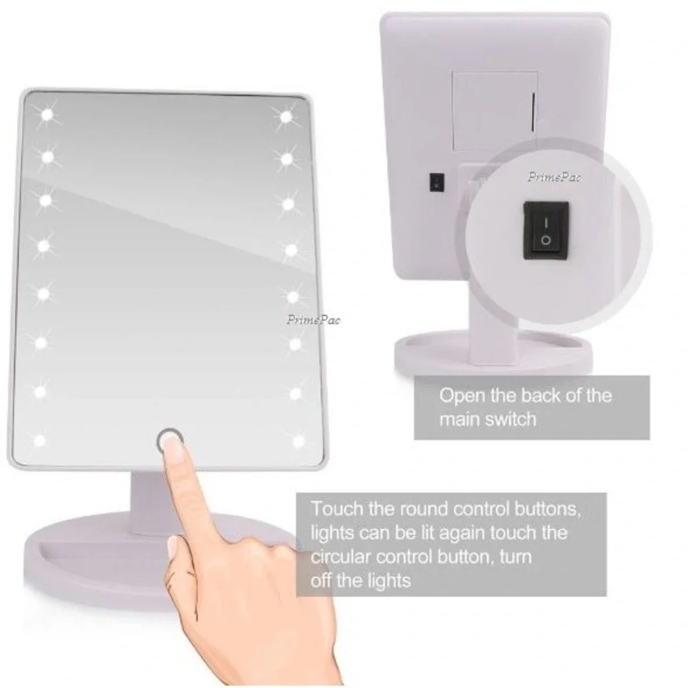 LED Makeup Mirror Tilt Touch Cosmetic Stand Vanity Adjustable Rotate White Light